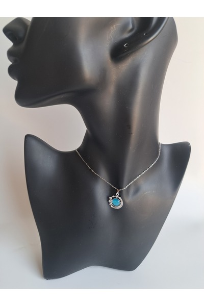 BHR AKSESUAR Gümüş Zirkon Taşlı Yıldızlı Mavi Gezegen Kolye