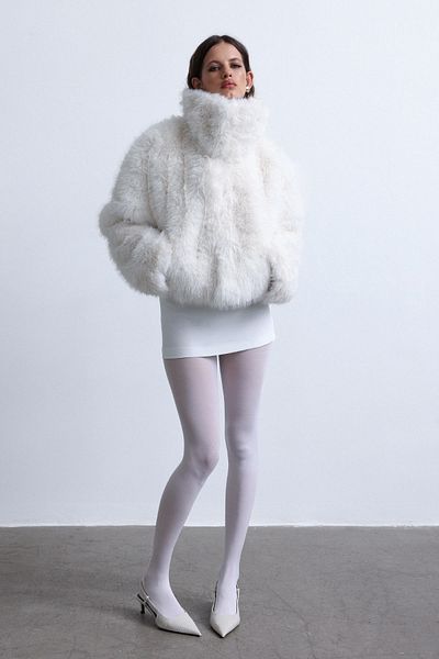 Suud Collection Ecru Vola Short Fur Jacket