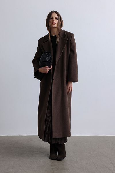 Suud Collection Καφέ παλτό μάξι με διπλό στήθος Ari