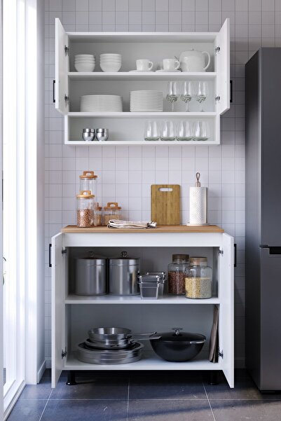 MOBİDEKO Aly Mini Mutfak Dolabi Alt Üst Modül Kapakli 80cm Tezgah Dahil (bazali)