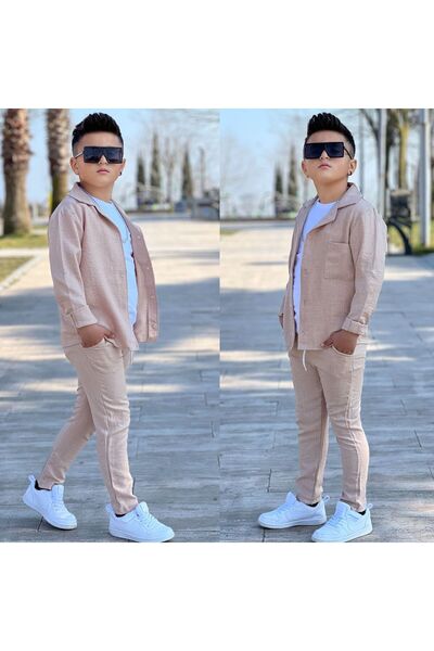 Kuzeyi Butik Erkek çocuk bayramlik kombin gömlek t-shirt pantolon 3lü takım