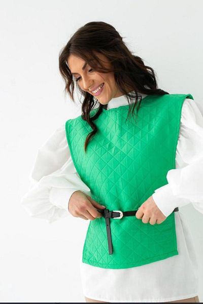 COTTONLAB Green Belted Shirt and Poncho Set