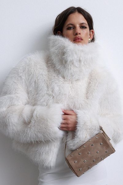 Suud Collection Ecru Vola Short Fur Jacket