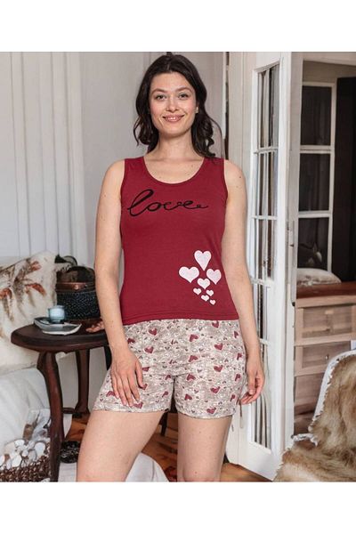 altınok fashion Burgundy Love Shorts Suit