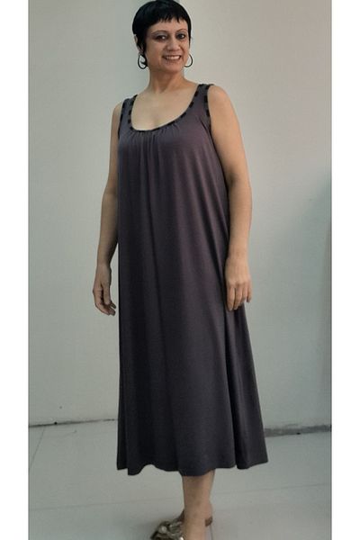 Mertcan Butik Smoked Front and Back Gathered Collar Piping Detailed Combed Viscose Dress