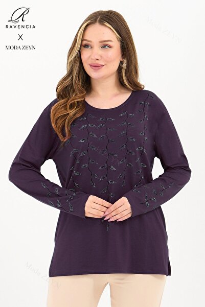 Ravencia بلوزة نسائية من ميد أوف إيج من الفسكوز بنمط أوراق الشجر ومطرزة بالأحجار