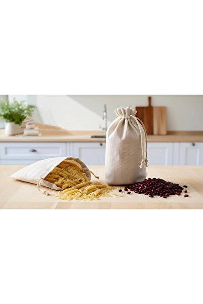 MiniStand Organik Pamuklu Gıda Torbası 6'lı Set Mutfak İçin Doğa Dostu Meyve Sebze Ham Bez Kese