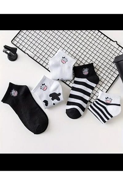 MAB 5 Pairs of Cow Patterned Booties Sports Shoe Socks