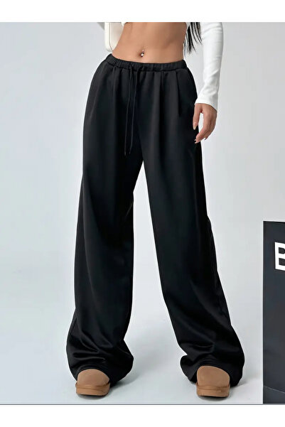 yx yustex sport Pantaloni de trening negri, largi, cu croială lejeră, din mat...