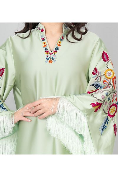 IKKXA Shimmer Detail Sleeves Embroidered Jalabiya