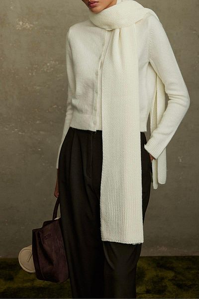 Suud Collection Ecru Plain Knitted Knitwear Scarf