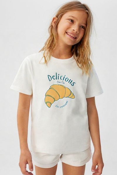 Monila Unisex Children's Cotton Crew Neck Croissant Printed T-Shirt