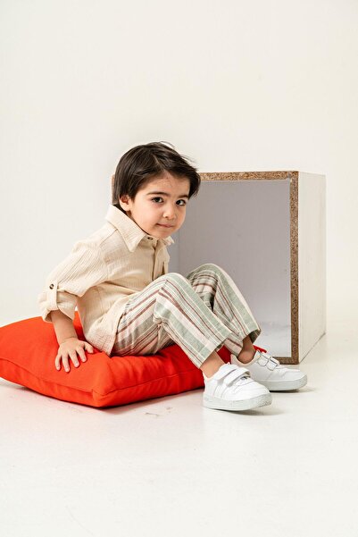Magu Boy's 2-Piece Set – Shirt and Striped Linen Trousers