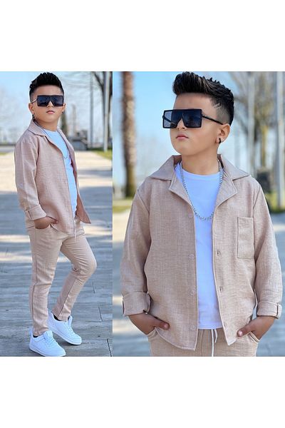 Calisa Children's Linen Shirt Pants Tshirt Eid Suit
