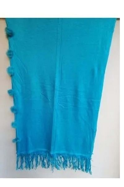 Mandaş Şal cu pompon Angora 60x180 - Albastru