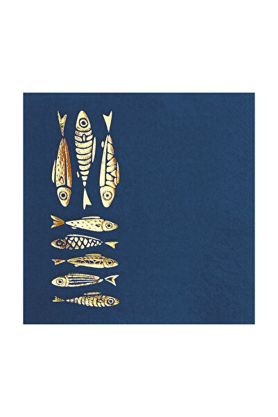Story 33 × 33 سم منقوشة بأوراق ذهبية للأسماك البحرية، عبوة من 16 منديل ورقي م...
