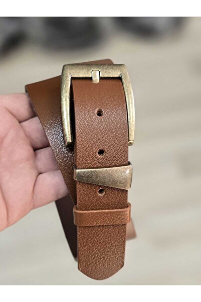 Kemerix 100% Genuine Leather Antique Finish Buckle 3.2cm Tan Belt