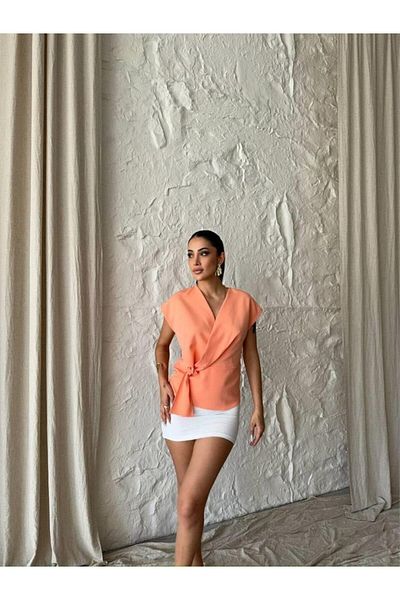 modaserdem    Yandan Tie-Up Detailled Sleeveless Bluz - Salmon