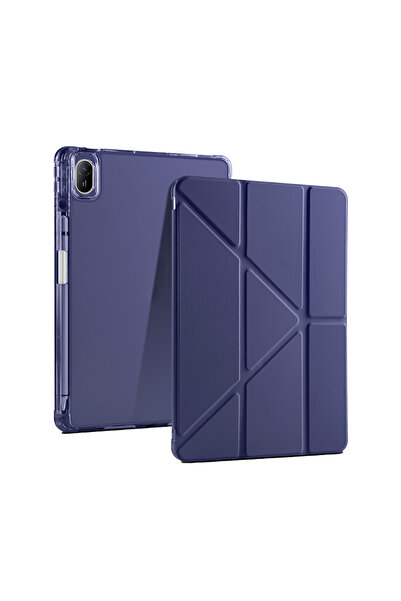 HTstore Huawei Compatible Matepad Se 11 Case Zore Tri Folding Stand Case with Pen Compartment-Navy Blue