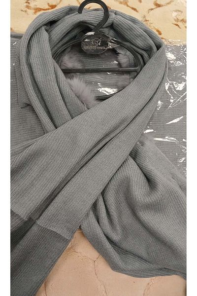Mandaş Σάλι Angora Pompom 60x180 - Γκρι