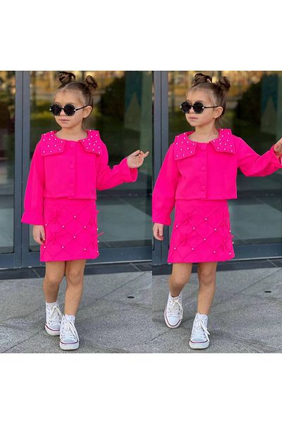 ARBİ kids Girl's Pink Pearl Skirt Suit