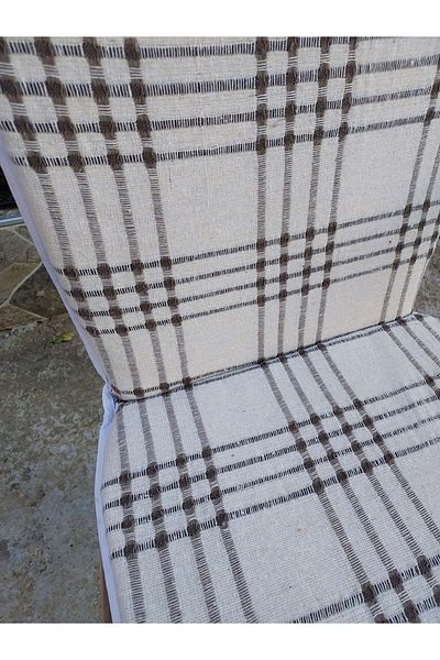 Mandaş 4 τεμάχια Buldan Midi Chair Cushion με πλάτη (πάχος 3,5 cm) - Μοτίβο καφέ και ρίγες