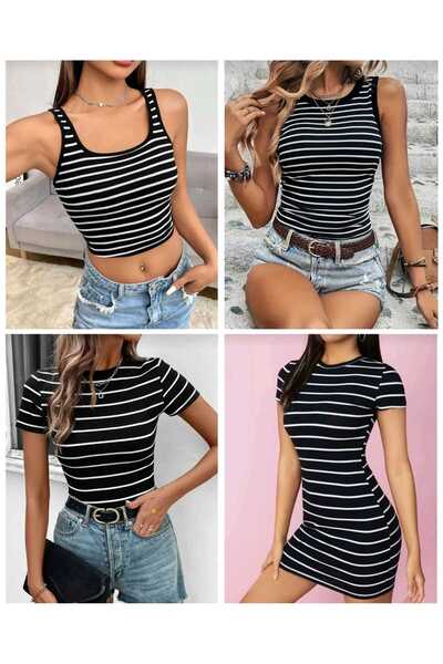 blackbonds Συνδυαστικό ριγέ φόρεμα με κοντό μπλουζάκι και μπλουζάκι με λαιμόκ...