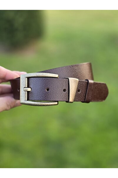 Kemerix 100% Genuine Leather Antique Finish Buckle 3.2cm Bitter Brown Belt