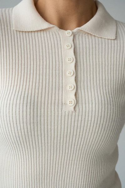 COTTONLAB Pulover cu guler polo cu 6 nasturi - crem