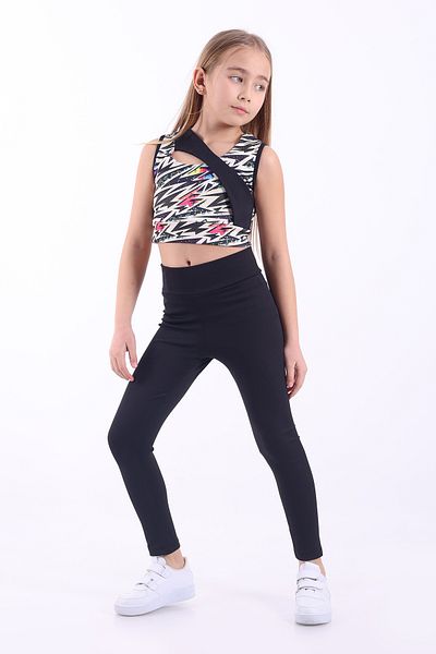 BEBİPA Patterned Sports Girl's Crop Suit Sports Bottom - Top Set