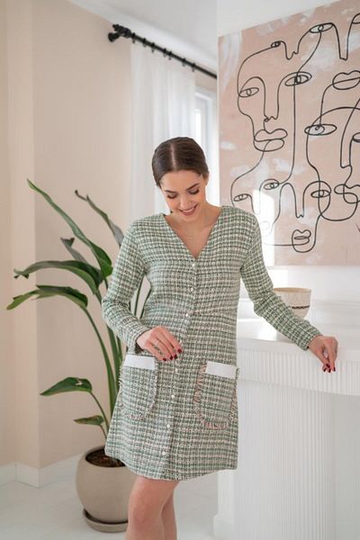 modaserdem Green Garnished Plaid Dress