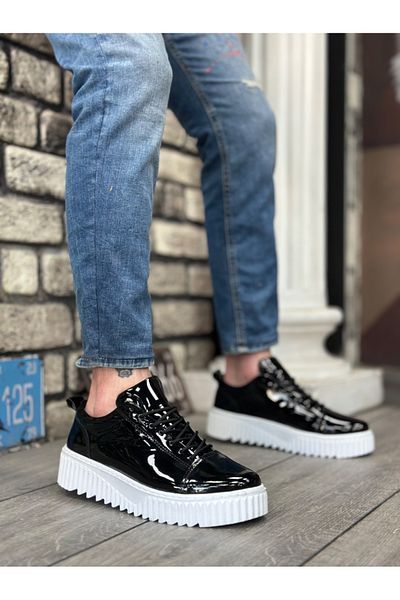 BOA High Black Patent Leather Lace-Up Men's Shoes - BA8104 BOA