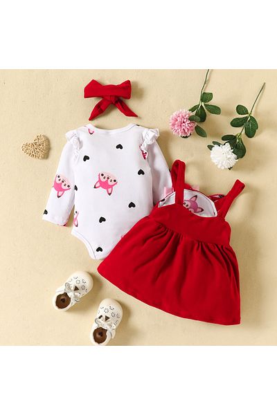 nannie Girls' Alice Red Printed Dress Set - 12-18 Months