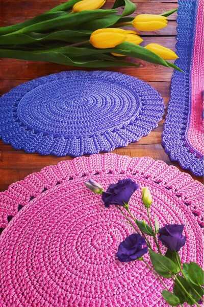 Örgü Sanatı El Örgüsü Polyester Soft Makrome 6 Kişilik Yelpaze Model Supla Ta...