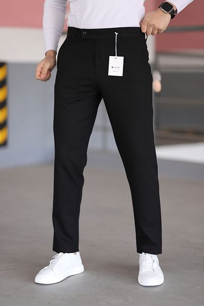 hello7 Ανδρικό ποιοτικό μαύρο Lycra ιταλικό κομμένο κομψό και άνετο υφασμάτινο παντελόνι με κοντή γλώσσα κατάλληλο για κάθε περιβάλλον