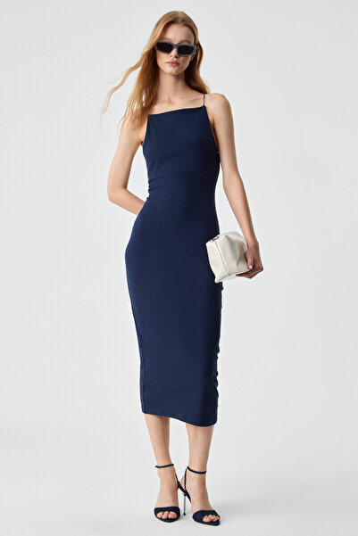 ETHIQUET Havvoline Women's Crew Neck Slim Sleeveless Regular Leg Blue Dress