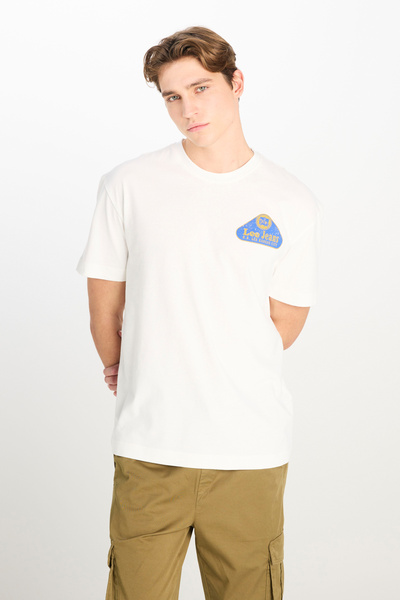 Lee %100 Pamuk Relaxed Fit Geniş Bisiklet Yaka Baskılı Ekru Tişört