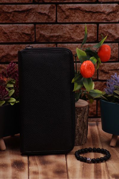 Ozka Leather Collection Unisex Long Leather Card Holder Wallet - Portfolio with Phone Compartment & Bracelet Gift