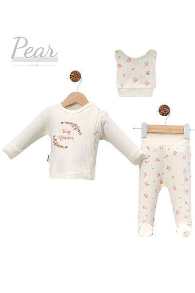Pear Wear Baby Girl Floral Embroidered 3-Piece Hospital Release 100% Cotton Baby Set