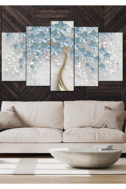 NT Handmade 5 Parça Gold Gövdeli Ağaç Duvar Dekoru Salon Oturma Yatak Odası O...