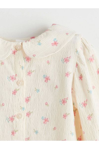 LC Waikiki Lcw Kids Ecru Baby Collar Floral Girl's Shirt