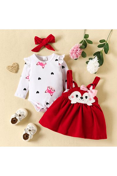 nannie Girls' Alice Red Printed Dress Set - 12-18 Months