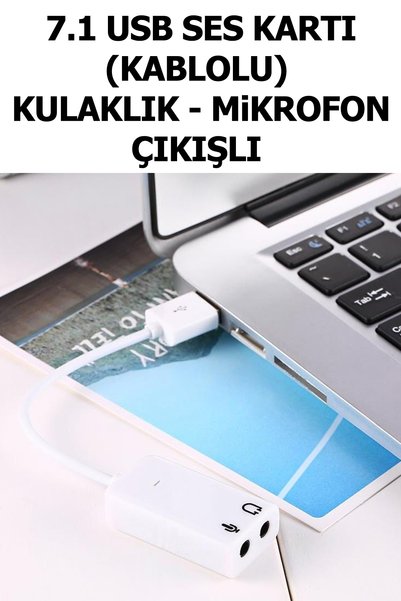 Plus Bilişim بطاقة صوت USB سلكية 3.5 ملم متوافقة مع سماعة الرأس ومخرج الميكروفون، بطاقة USB، صوت USB خارجي 7.1 قناة