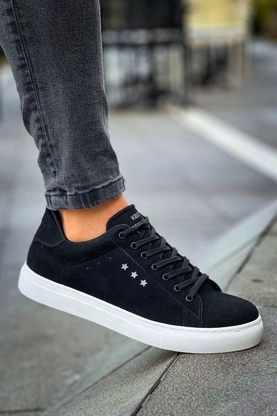 KAZAX Kb-X7 Kuback Black Suede High White Sole Lace-Up Casual Men's Shoes