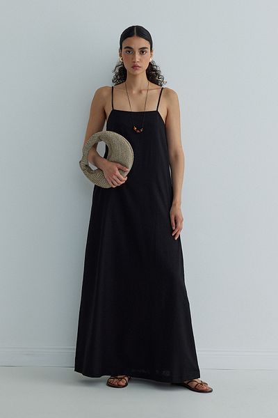 Suud Collection Schwarze, schöne Leinenweste mit Riemchen