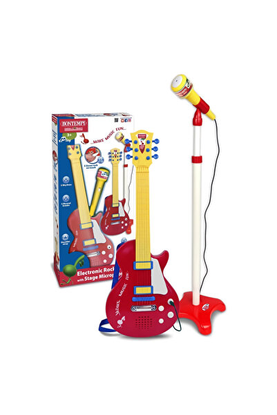 Genel Markalar Elektronik Rock Gitar Tuşlu Telli Askılı Ayaklı Mikrofon Kırmızı