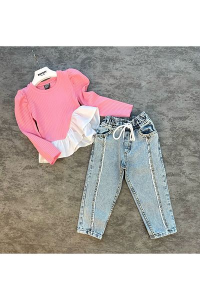 ELOMİA Jeans Pants Camisole Badi Female Child Bottom Top Set