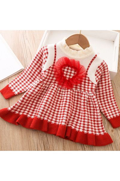 nannie Girls' Knitted Dress (Tunic) Red Sara - 12-18 months