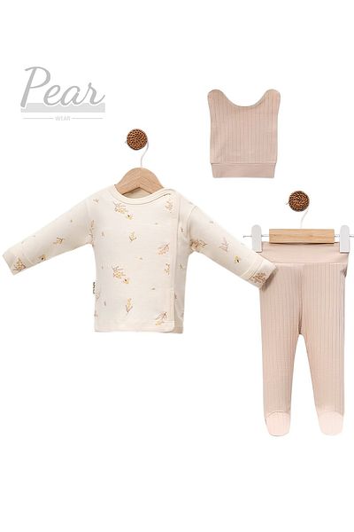 Pear Wear Baby Girl Bee Patterned 3-Piece Hospital Release 100% Cotton Baby Set