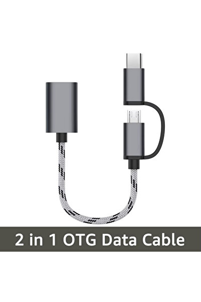 Derwell 2'si 1 arada OTG Adaptör Kablosu Naylon Örgü USB 3.0 - Mikro USB Tip ...